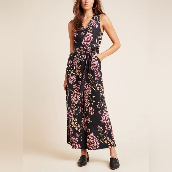 Anthropologie Kachel Floral Wide Leg Tie Wide Leg Jumpsuit - Picture 2 of 8